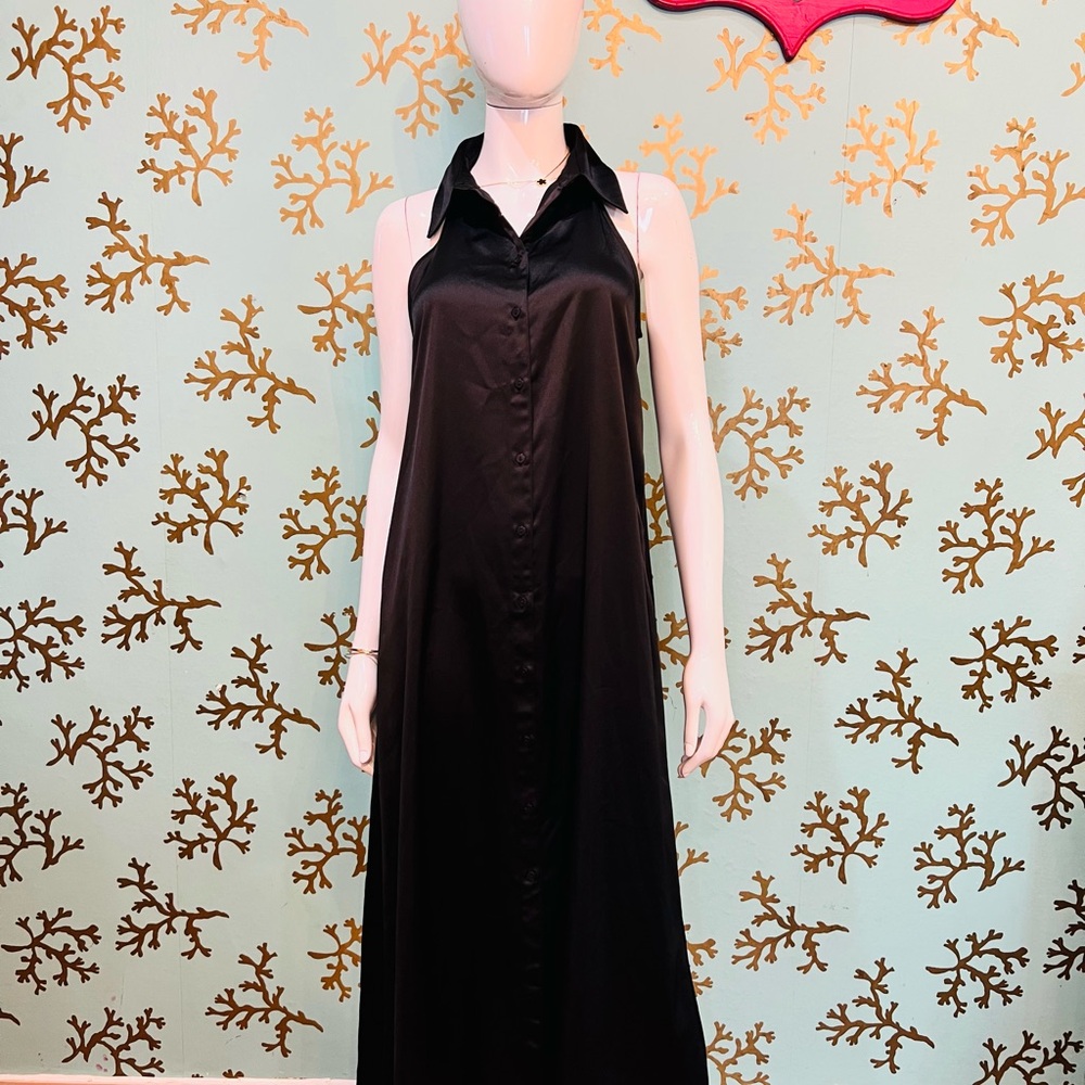 Zara Elegant Black Satin Maxi dress